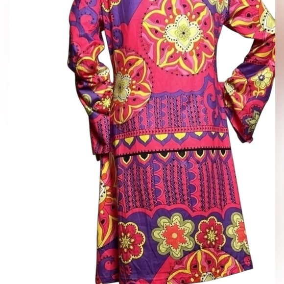 Disco vibe Dress ,M. artsy,floral,Bell sleeve,60’s vibe ,colorful ,cosplay EC - Picture 6 of 8